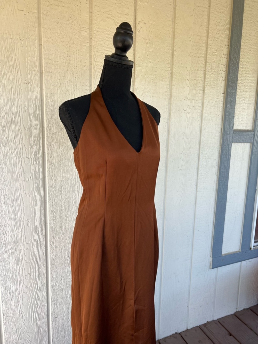Zara Brown Satin Halter Maxi Dress - Picture 4 of 6